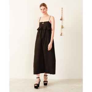 NWT Alix of Bohemia Martina Noir Seersucker Dress Medium‎ Black Maxi Sundress